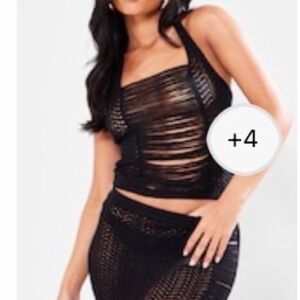 PrettyLittleThing Black Knit Halter Top and Skirt Set